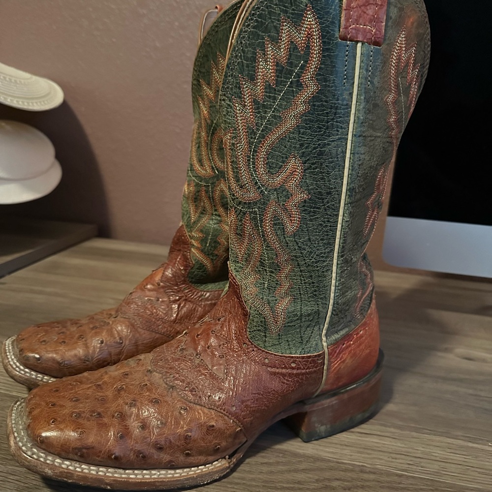 Leather Cowboy Boots - Brown and Green